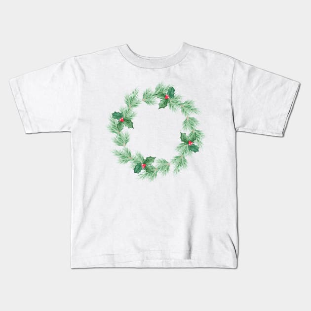 Watercolor christmas wreath Kids T-Shirt by DreamLoudArt